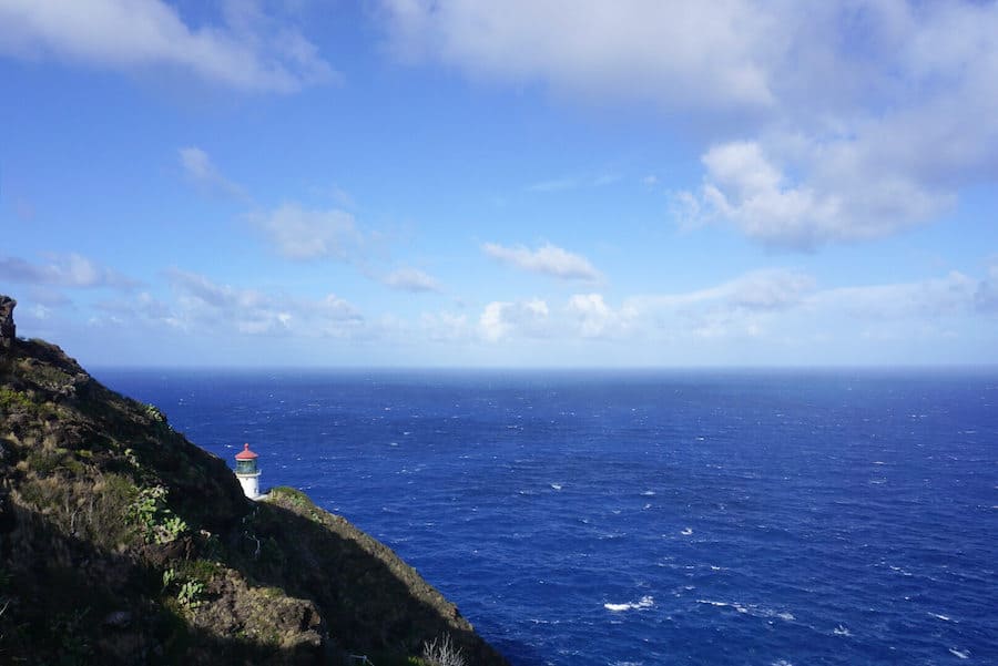 View of the Makapu'u Lighthouse with the ocean in the background - Makapu'u Lighthouse Trail Oahu Hawaii