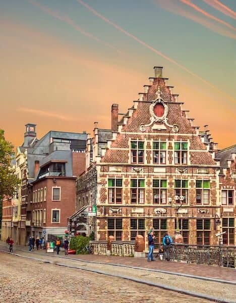 Hostel Uppelink in Ghent Belhium has beautiful historic architecture.