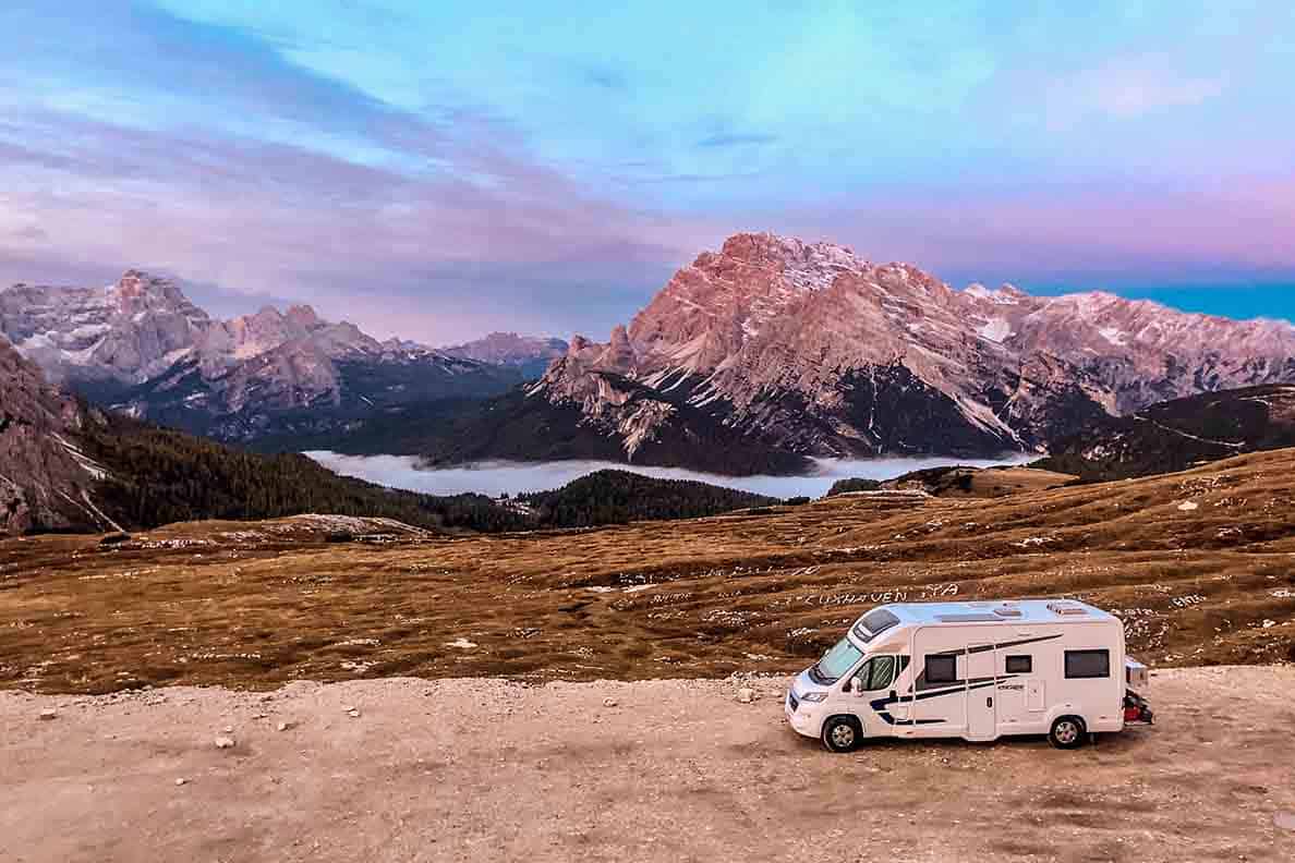 Motorhome at Tre Cime in the Dolomites, Italy - how to get started with vanlife