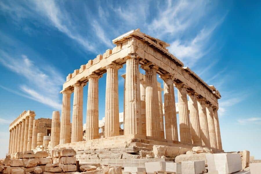 The Parthenon at the Acropolis of Athens in Athens, Greece is one of the most iconic landmarks in Europe