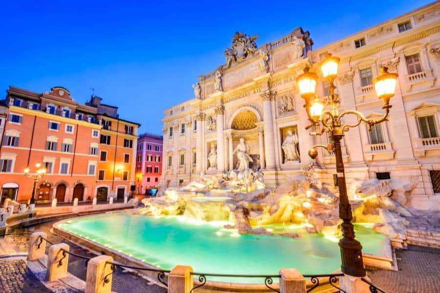 The Trevi Fountain is one of the most popular Europe landmarks in Rome, Italy