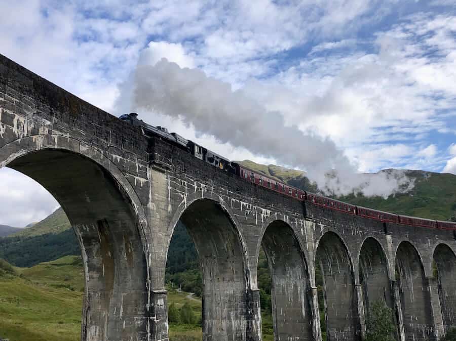 The Jacobite Steam Train crossing the Glenfinnan Viaduct