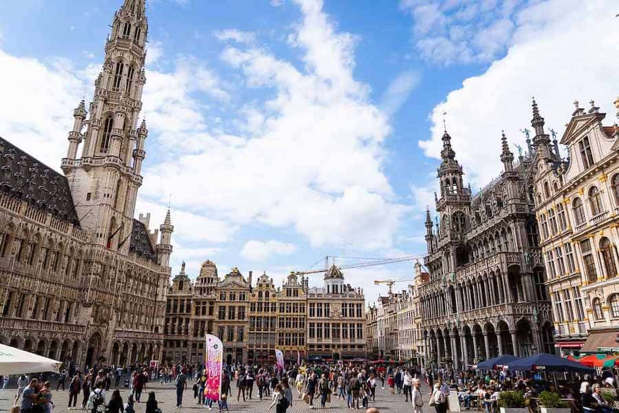 Tourists visiting Grand Place in Brussels, Belgium