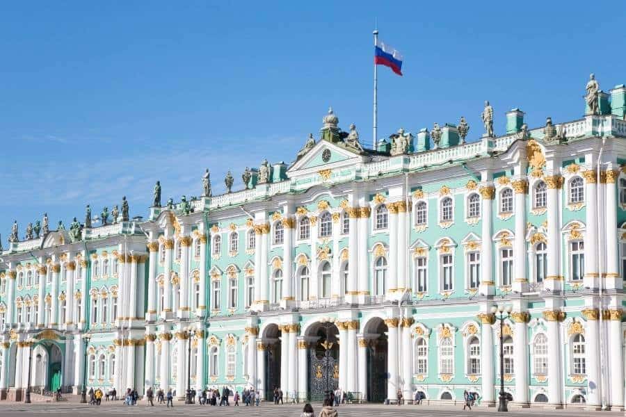 The exterior of the State Hermitage Museum in St. Petersburg, Russia