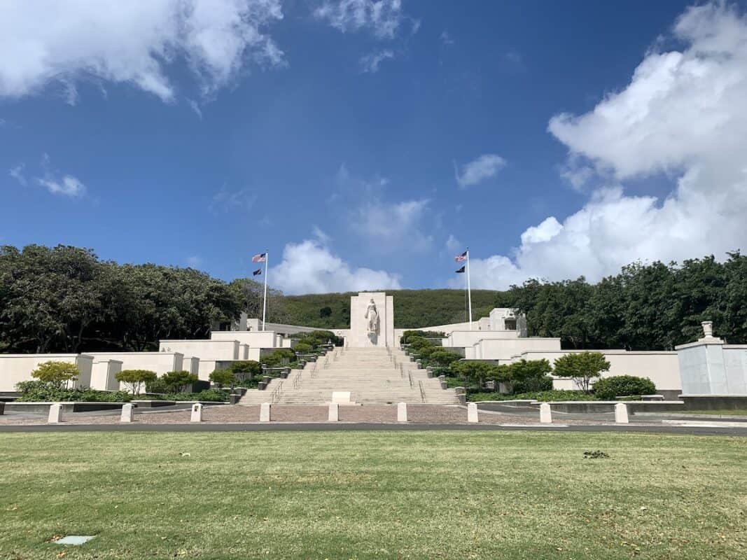 A momument at the National Memorial Cemetery of the Pacific, also known as Punchbowl Cemetery